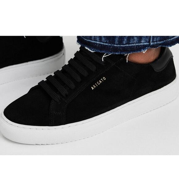 Axel Arigato NWOB Platform Sneaker Black Suede Size 6 Flat Laces Gold Stamp - Picture 1 of 9